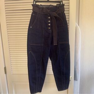 Ulla Johnson Dark Blue Ankle-Length High-Waist Jeans with Belt
